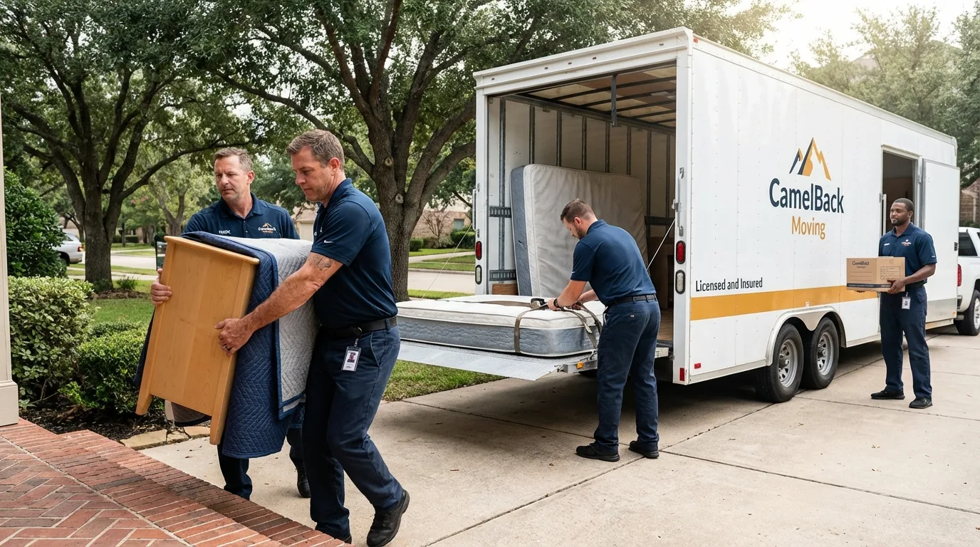 Crew loading residential truck for cross-state move from Durham, NY