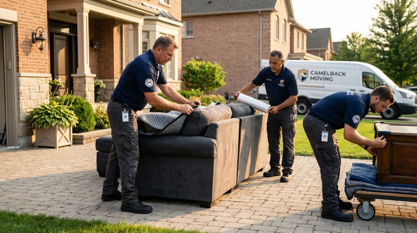 Large estate moving crew wrapping furniture in Durham, NY